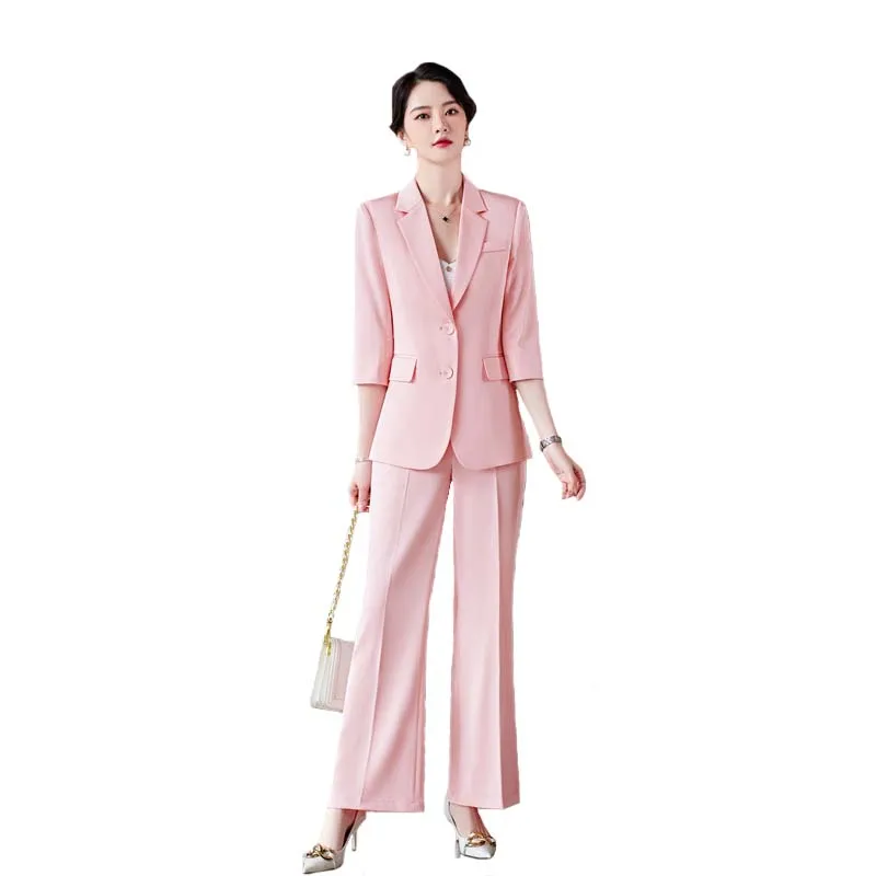 Summer Women Pink Suits High End Half Sleeve Business Formal Fashion Temperament Slim Blazer And Pants Office Ladies Work Wear
Summer Women Pink Suits High End Half Sleeve Business Formal Fashion Temperament Slim Blazer And Pants Office Ladies Work Wear