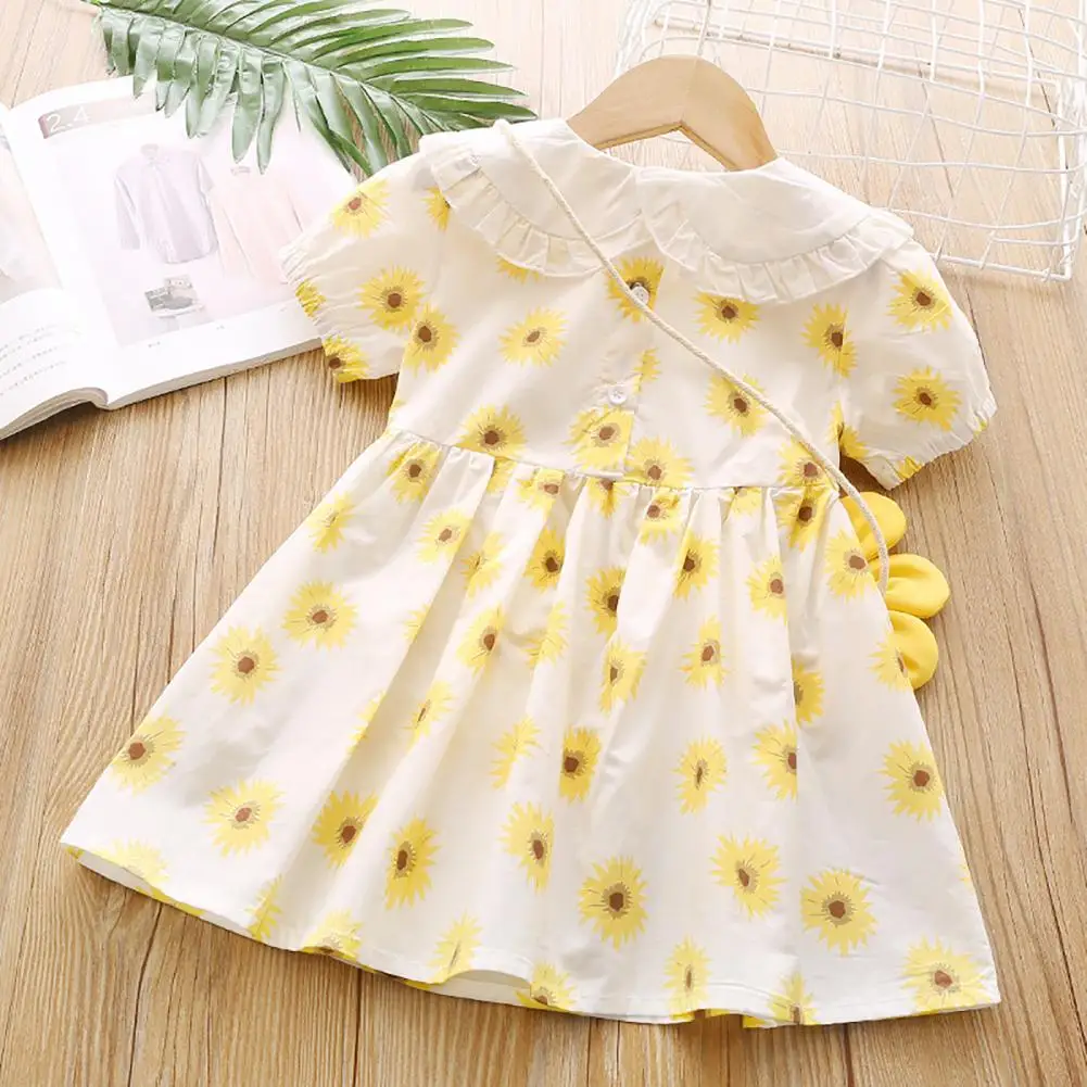 Streetwear Chic Short Sleeve Sunflower Dress with Bag Kids Dress Soft for Party 
Streetwear Chic Short Sleeve Sunflower Dress with Bag Kids Dress Soft for Party
