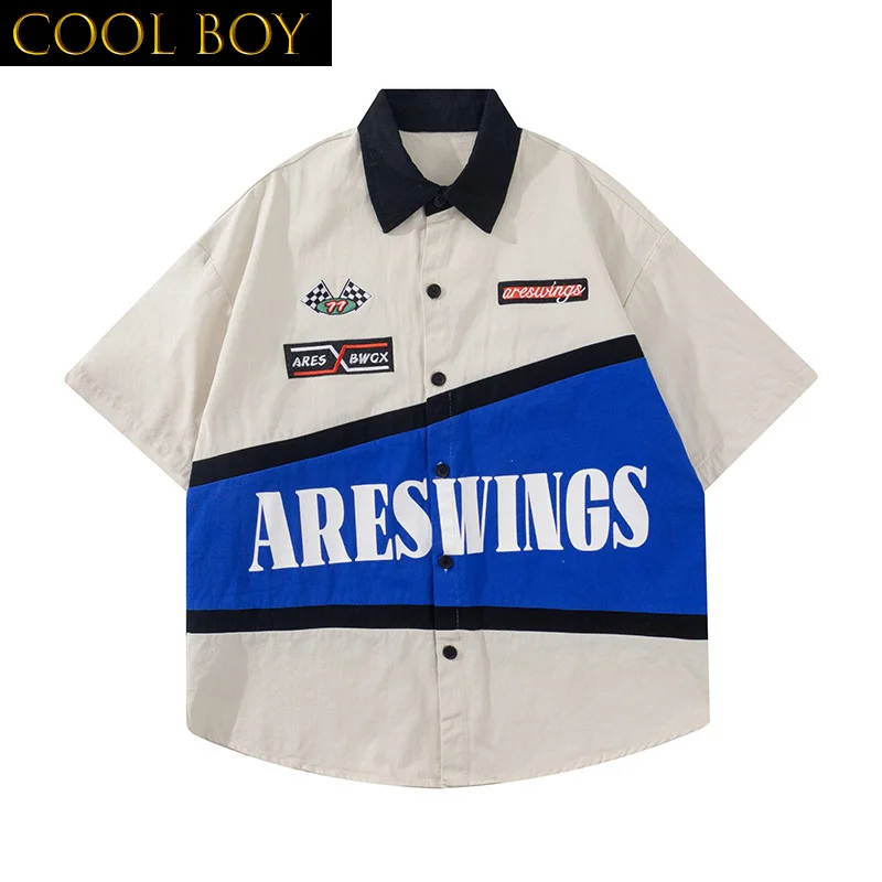 E BOY Big Letter Color Match Streetwear Casual Summer Shirts Male Female Lapel Oversized Hawaii Top Short Sleeve Cotton Shirt
E BOY Big Letter Color Match Streetwear Casual Summer Shirts Male Female Lapel Oversized Hawaii Top Short Sleeve Cotton Shirt