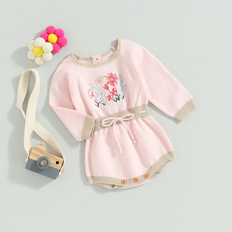 Cute New Baby Girls Knit Sweater Romper Long Sleeve Crew Neck Embroidery Flower Drawstring Knit Bodysuit Clothes for Toddler
Cute New Baby Girls Knit Sweater Romper Long Sleeve Crew Neck Embroidery Flower Drawstring Knit Bodysuit Clothes for Toddler