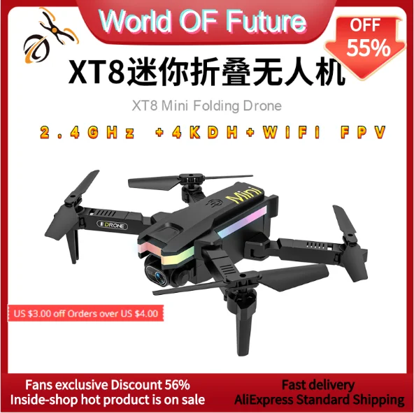 LS-XT8 Mini Drone with Dual Camera HD 4K WIFI FPV One-Key Return Foldable RC Quadcopter Helicopter LED Light for Beginner Kids
LS-XT8 Mini Drone with Dual Camera HD 4K WIFI FPV One-Key Return Foldable RC Quadcopter Helicopter LED Light for Beginner Kids