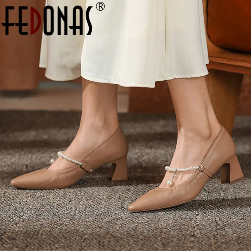 FEDONAS Elegant Spring Women Pumps Genuine Leather Shallow Thick Heels Shoes Woman Pearl Mary Janes Pumps Office Party Wedding
FEDONAS Elegant Spring Women Pumps Genuine Leather Shallow Thick Heels Shoes Woman Pearl Mary Janes Pumps Office Party Wedding