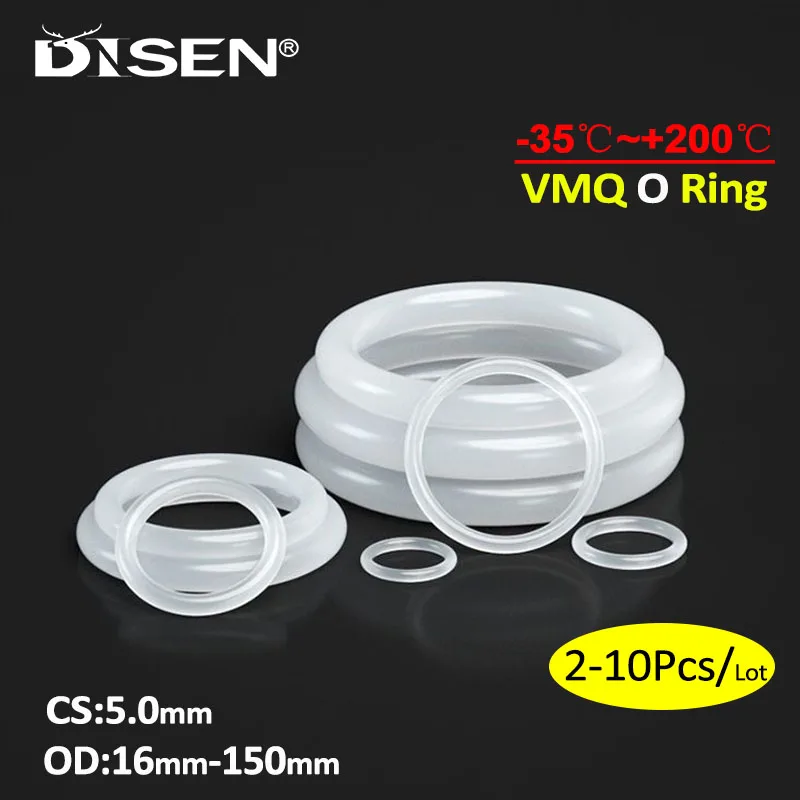 

2/5/10 шт. VMQ CS 5 мм OD 16 ~ 150 мм Белое Силиконовое уплотнительное кольцо, уплотнительное резиновое изоляционное уплотнение о-образной формы для пищевых продуктов