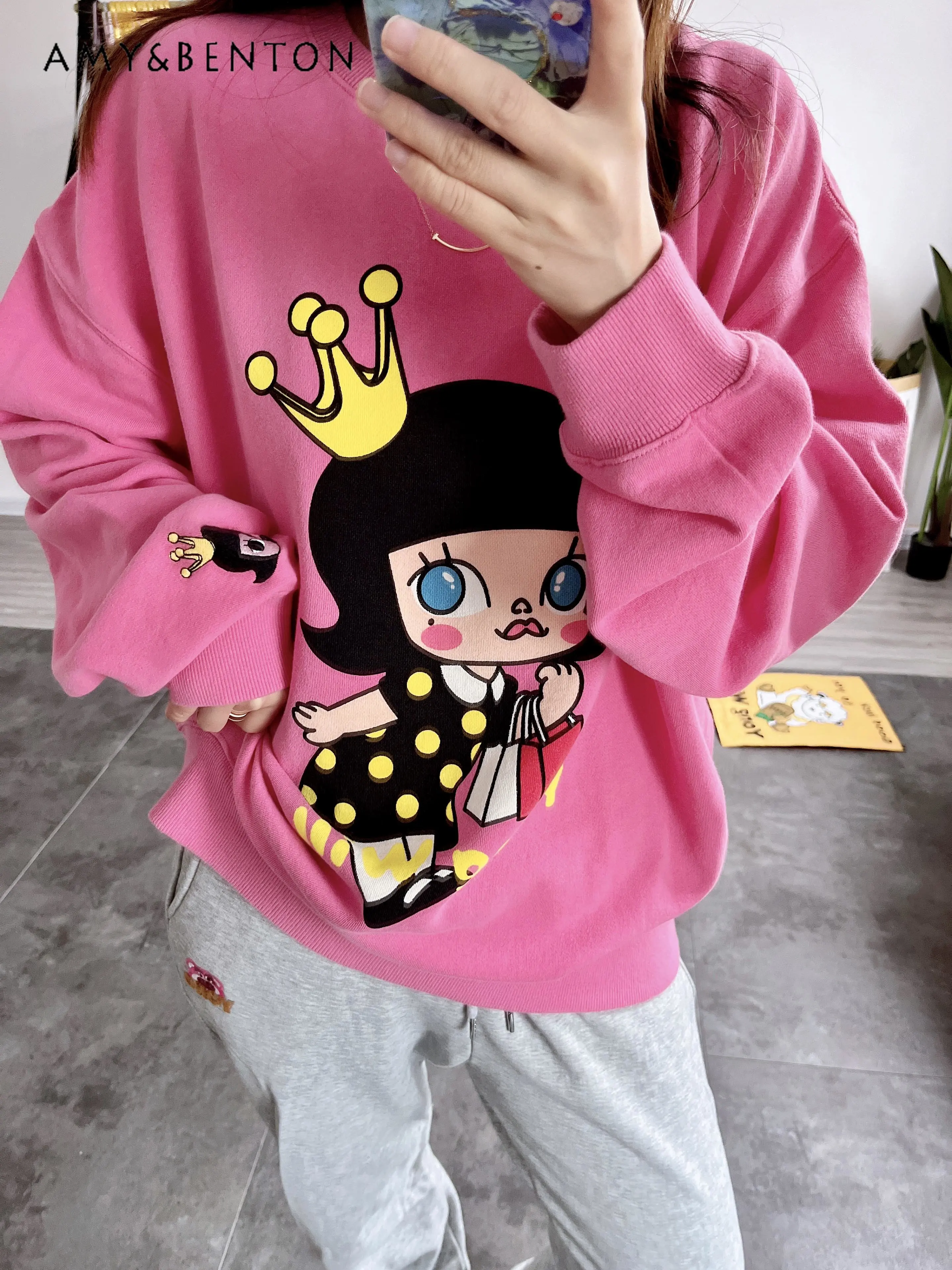 Cartoon Polka Dot Skirt Printed Loose Sweatshirt for Women Casual Terry Cotton Sweatshirt for Ladies Sweet Pullover Tops New
Cartoon Polka Dot Skirt Printed Loose Sweatshirt for Women Casual Terry Cotton Sweatshirt for Ladies Sweet Pullover Tops New