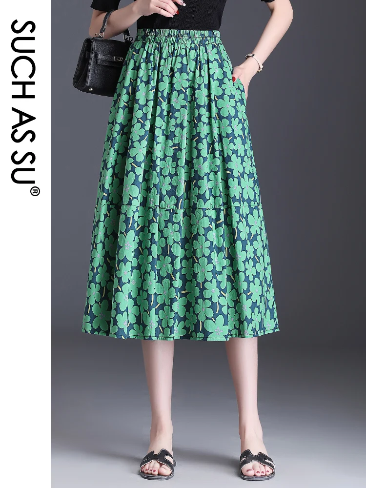 High Quality Women'S Summer Autumn Black Green Print High Elastic Waist Pleated M-XL Female Mid Long Mercerized Cotton Skirt
High Quality Women'S Summer Autumn Black Green Print High Elastic Waist Pleated M-XL Female Mid Long Mercerized Cotton Skirt