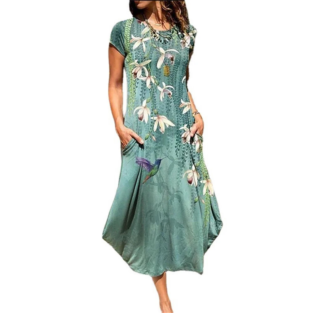 Woman Dress Summer Fashion Womens Clothes Short Sleeve Long Women Dress O-neck Vintage Dress
Woman Dress Summer Fashion Womens Clothes Short Sleeve Long Women Dress O-neck Vintage Dress