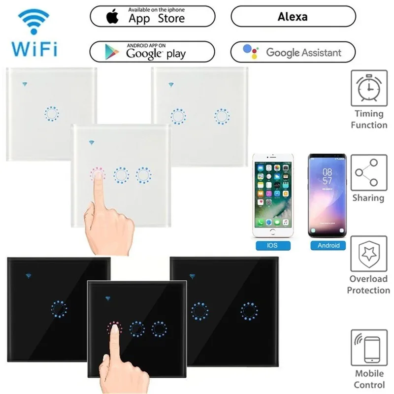 Tuya APP Wifi Switch Smart Home Glass Touch Voice Control Timing Switch Panel Switch Alexa1-2-3Gang
Tuya APP Wifi Switch Smart Home Glass Touch Voice Control Timing Switch Panel Switch Alexa1-2-3Gang