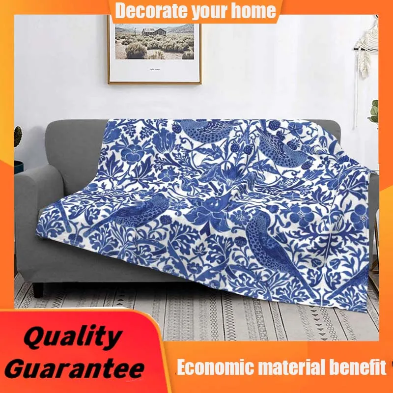 

Porcelain Blue Oriental Bird Pattern Blanket Soft Fleece Autumn Warm Flannel Chinoiserie Throw Blankets for Sofa Home Bed Quilt