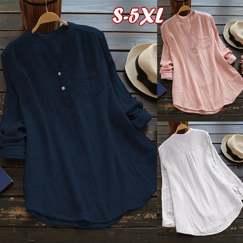 Autumn Women Tops Solid Cotton Linen Long Seelve Casual Blouse Elegant Ladies Shirts Size S-5XL Loose Blouse Holiday Women Tops
Autumn Women Tops Solid Cotton Linen Long Seelve Casual Blouse Elegant Ladies Shirts Size S-5XL Loose Blouse Holiday Women Tops