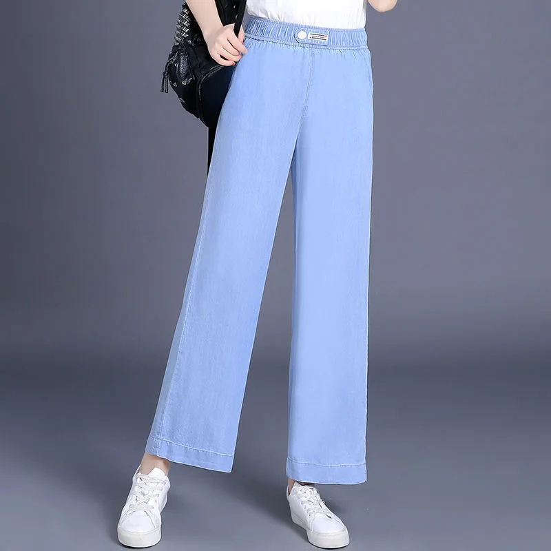 

Женские брюки 2022 года с высокой талией, широкие брюки из вискозы, женские повседневные летние длинные брюки в Корейском стиле до щиколотки