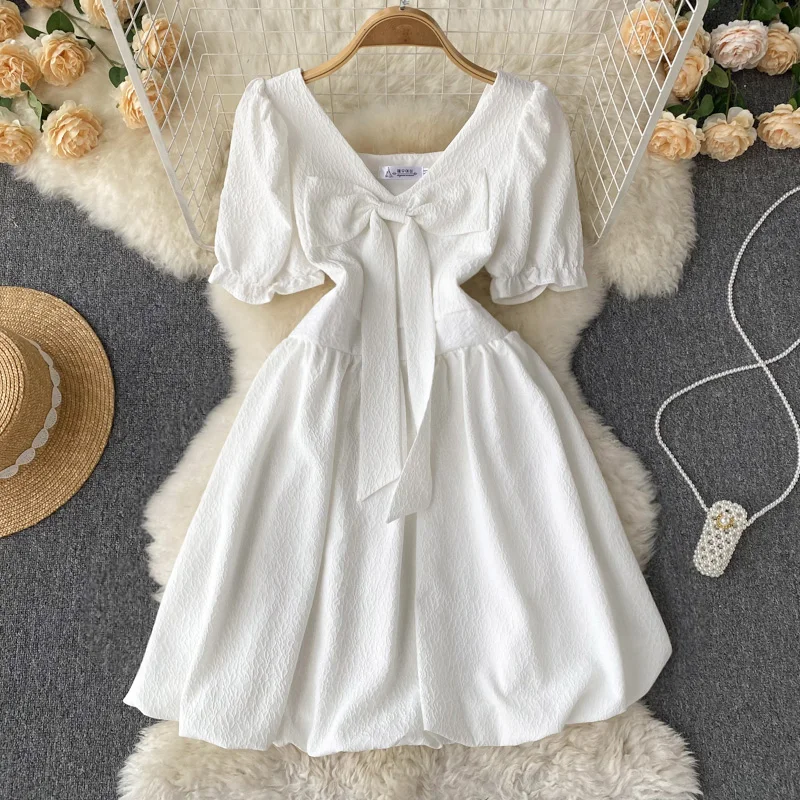 Women French V-neck Bow Short Sleeve White Dress New Fashion Summer Slim A-line Korean Dresses Casual Vestidos G395
Women French V-neck Bow Short Sleeve White Dress New Fashion Summer Slim A-line Korean Dresses Casual Vestidos G395