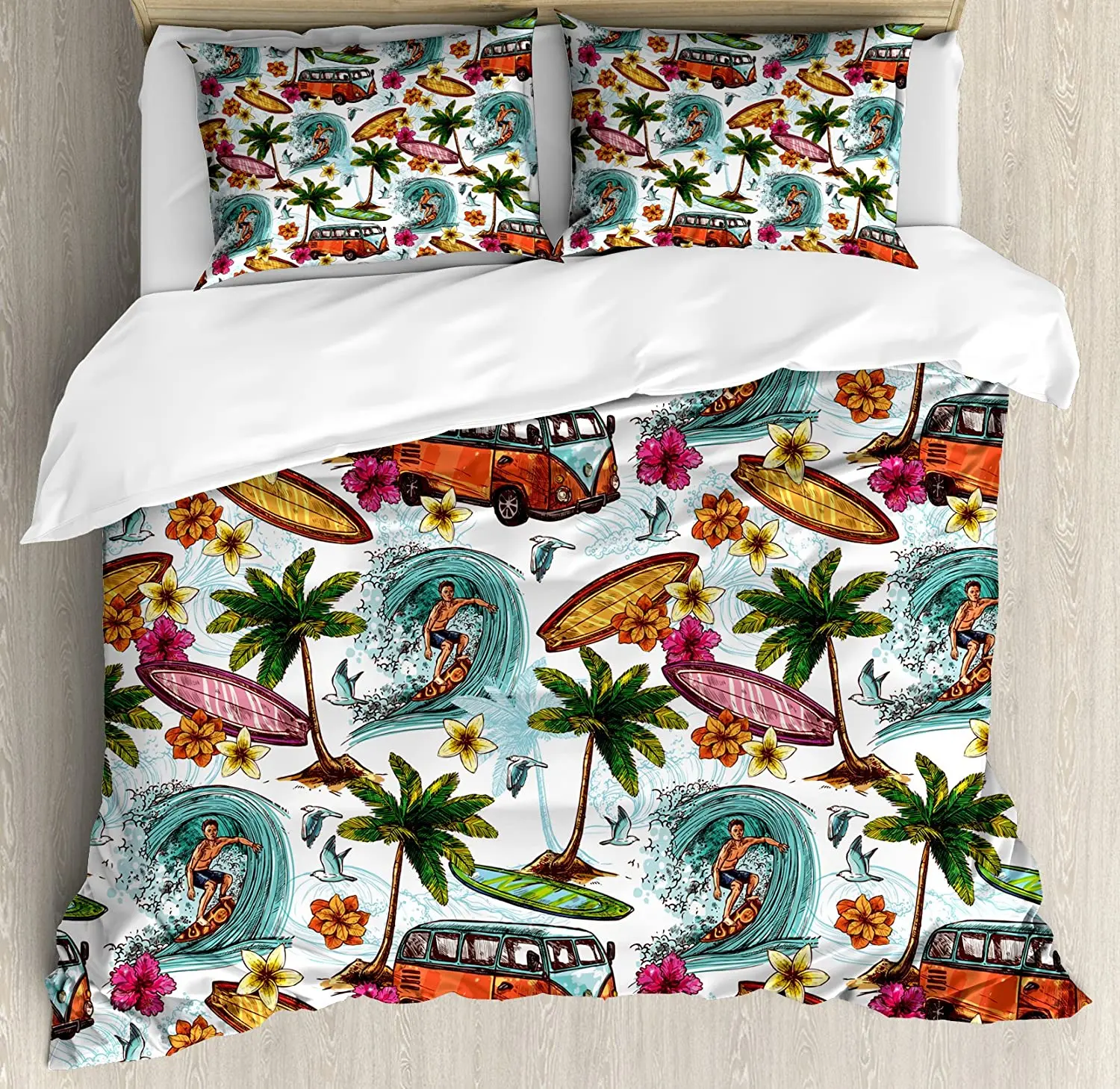 Ocean Bedding Set For Bedroom Bed Home Hawaiian Surfer on Wavy Deep Sea Retro Style Palm T Duvet Cover Quilt Cover Pillowcase
Ocean Bedding Set For Bedroom Bed Home Hawaiian Surfer on Wavy Deep Sea Retro Style Palm T Duvet Cover Quilt Cover Pillowcase