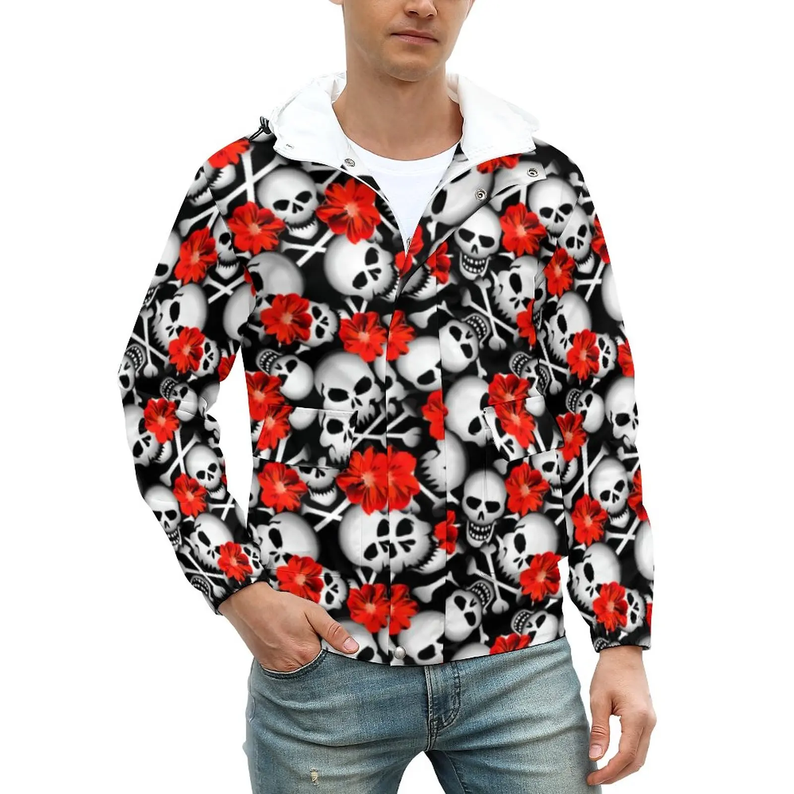 Мужская осенняя куртка на молнии с принтом в виде черепа
Мужская осенняя куртка на молнии с принтом в виде черепа