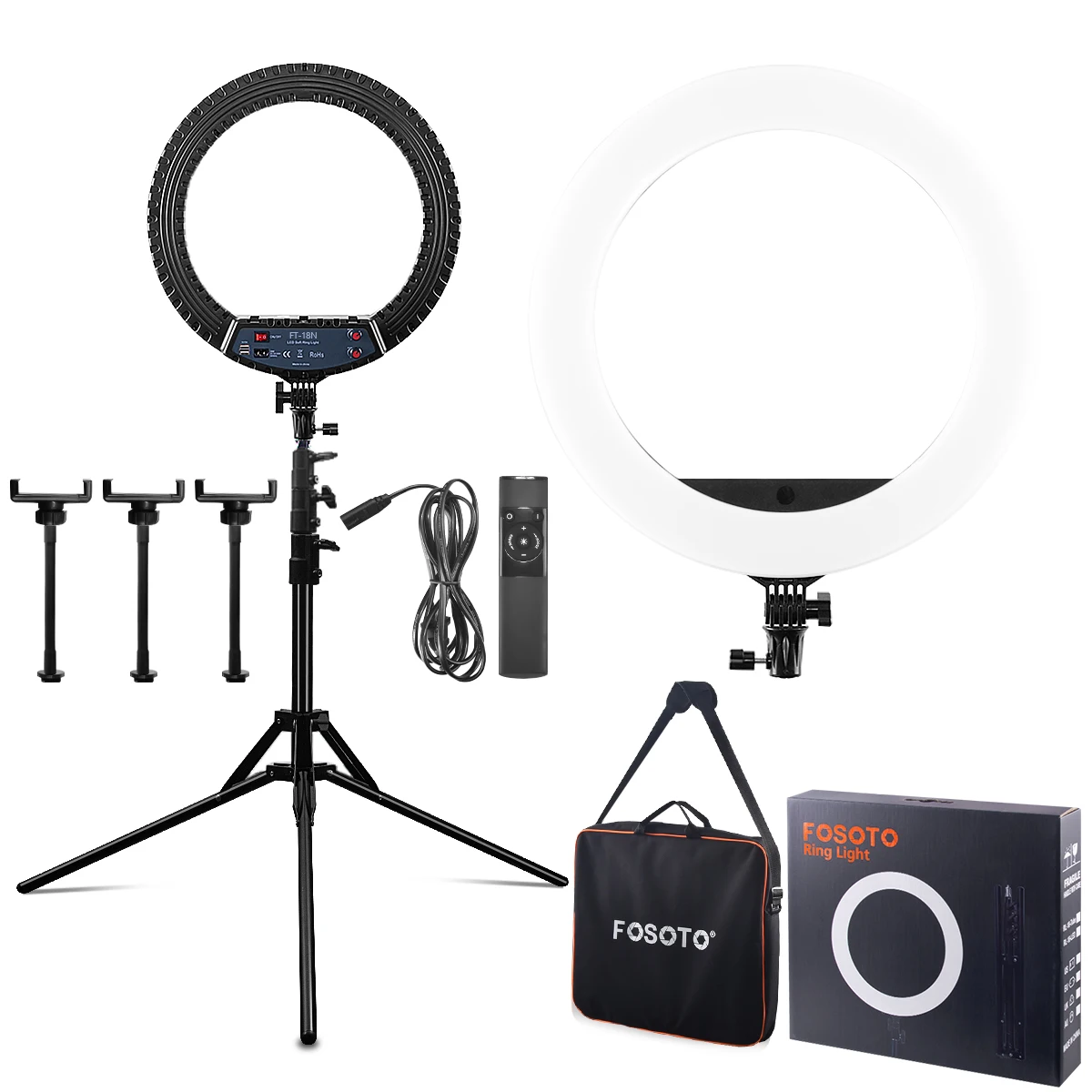 FOSOTO FT-18N Dimmable Ring Lamp Photography Lighting Camera Ring Lamp Led Ringlight With Tripod Stand For Phone Live Streaming
FOSOTO FT-18N Dimmable Ring Lamp Photography Lighting Camera Ring Lamp Led Ringlight With Tripod Stand For Phone Live Streaming