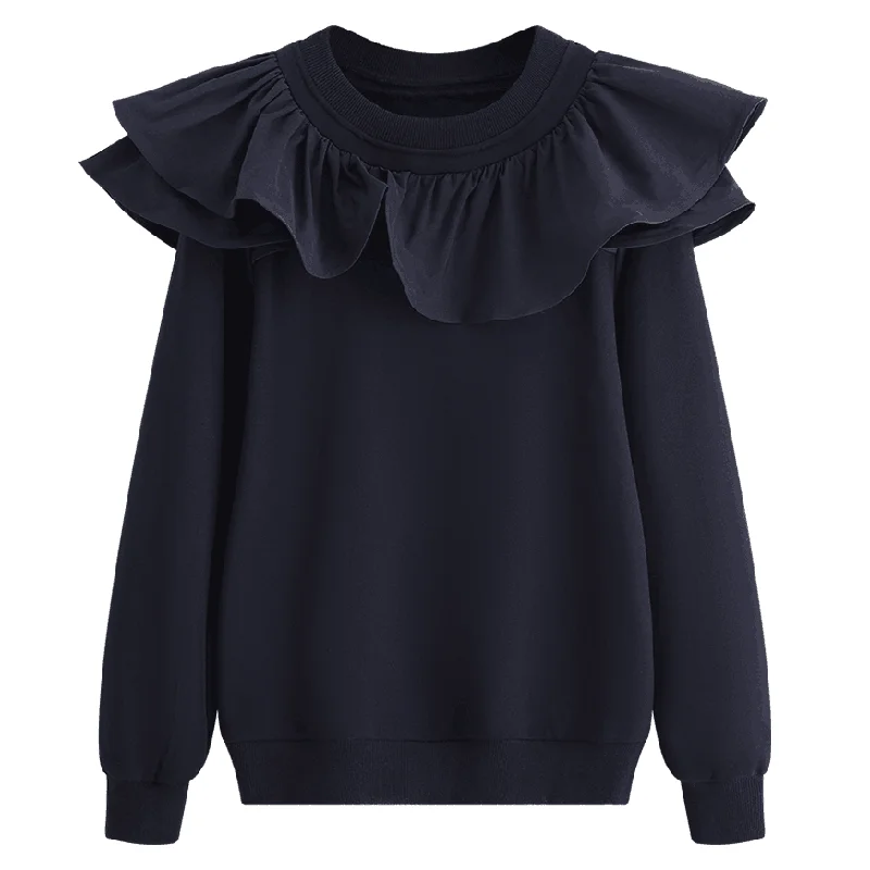 Ruffled Patchwork Round Neck Pullover Loose Black Hoodies Women's 2023 Spring New Korean Style All-match Sweatshirt for Women
Ruffled Patchwork Round Neck Pullover Loose Black Hoodies Women's 2023 Spring New Korean Style All-match Sweatshirt for Women