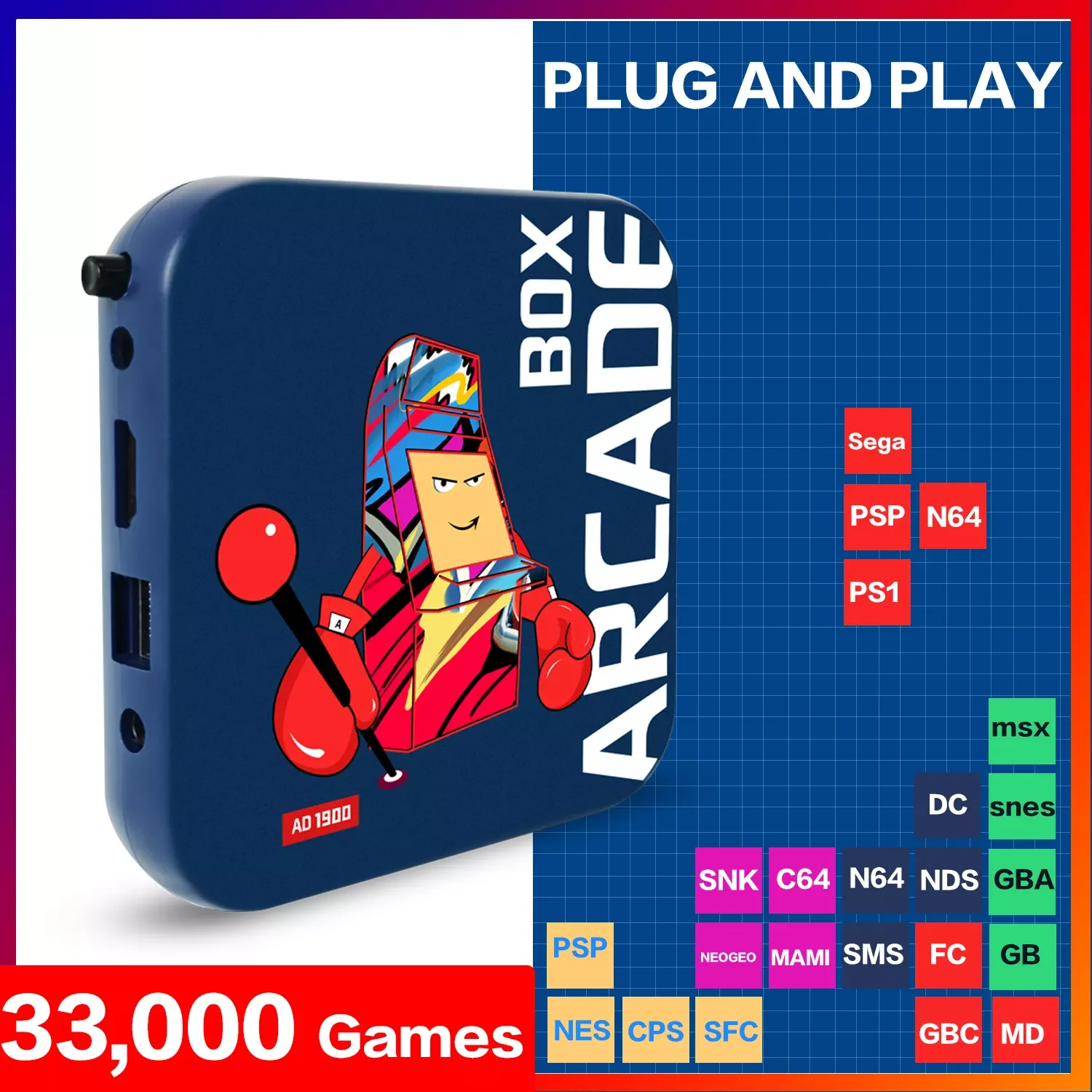 Box Game Console For PS1/N64/DC 33000+ Retro Video Games Player Super Console 4K HD TV Projector Out Family Gaming Gifts
Box Game Console For PS1/N64/DC 33000+ Retro Video Games Player Super Console 4K HD TV Projector Out Family Gaming Gifts