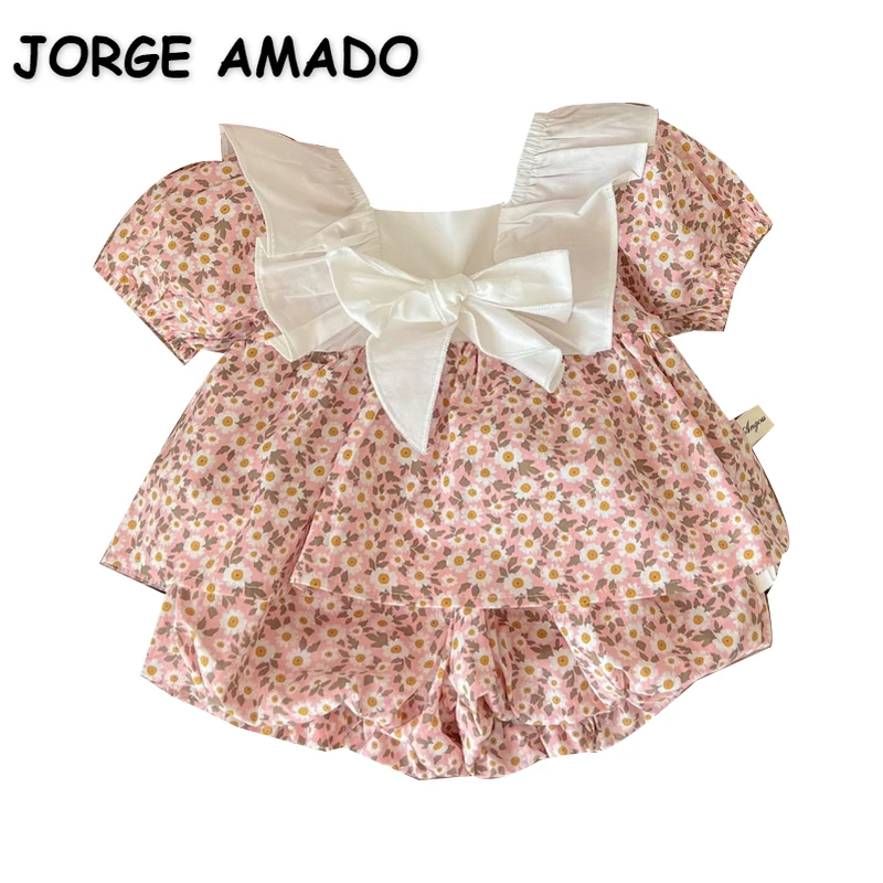 New Summer Clothes for Newborns 2pcs Sets Short Puff Sleeves Pink Bow Square Collar Shirts+Floral Shorts Baby Clothes E2206
New Summer Clothes for Newborns 2pcs Sets Short Puff Sleeves Pink Bow Square Collar Shirts+Floral Shorts Baby Clothes E2206