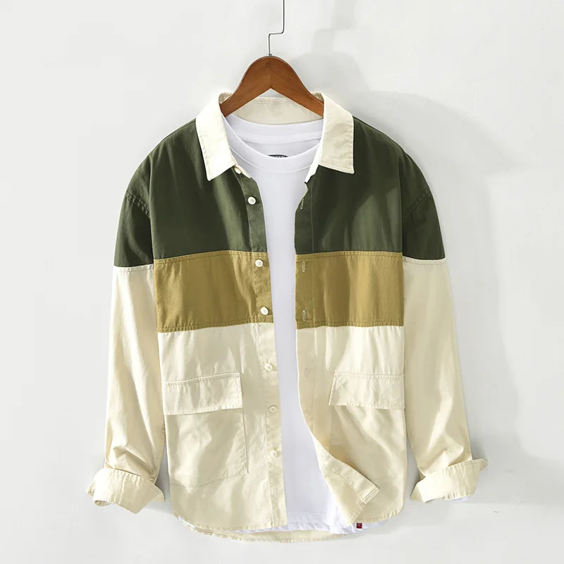 Stitching Three Color Men Shirts Cotton Simple Casual Double Pockets Basic Lapel All-Match Classic Cargo Tops Male Coats Thin
Stitching Three Color Men Shirts Cotton Simple Casual Double Pockets Basic Lapel All-Match Classic Cargo Tops Male Coats Thin
