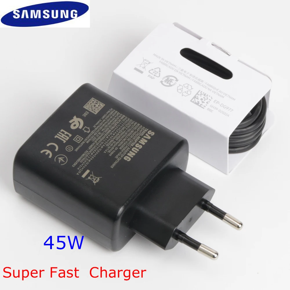 Original Samsung Fast Charger 45W Fast Type C Adapter Cable for Samsung GALAXY Note 10 20 S20 Plus S20 Ultra S21 A71 A80 A91
Original Samsung Fast Charger 45W Fast Type C Adapter Cable for Samsung GALAXY Note 10 20 S20 Plus S20 Ultra S21 A71 A80 A91
