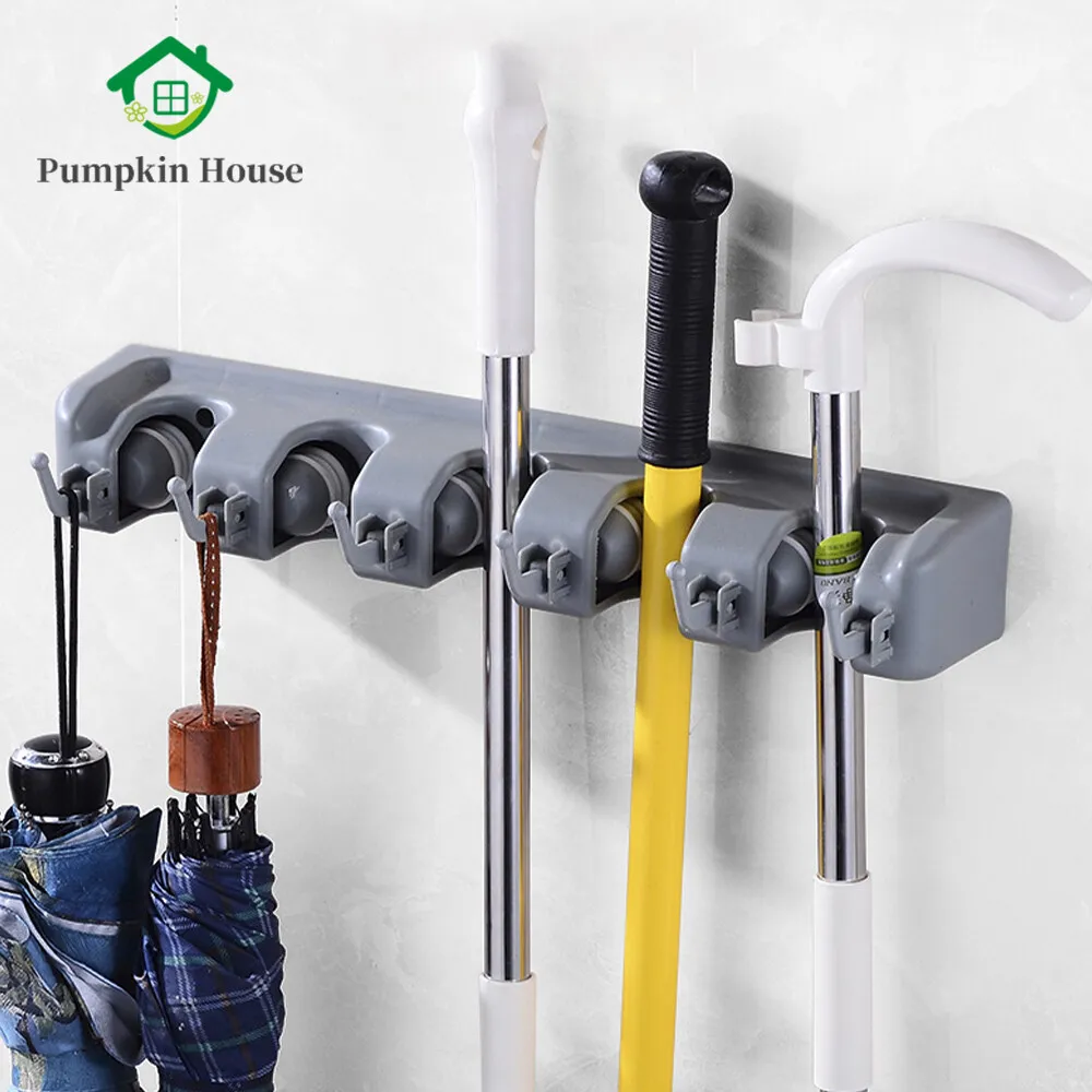 Mop Holder Broom Hanger Wall Mounted Brush Support Broomstick Hook Storage Rack Bathroom Organizer with 5/4/3 Positions
Mop Holder Broom Hanger Wall Mounted Brush Support Broomstick Hook Storage Rack Bathroom Organizer with 5/4/3 Positions