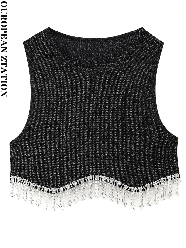 PAILETE Women 2022 fashion with rhinestone tassel crop ribbed knit tank tops vintage o neck sleeveless female camis mujer
PAILETE Women 2022 fashion with rhinestone tassel crop ribbed knit tank tops vintage o neck sleeveless female camis mujer