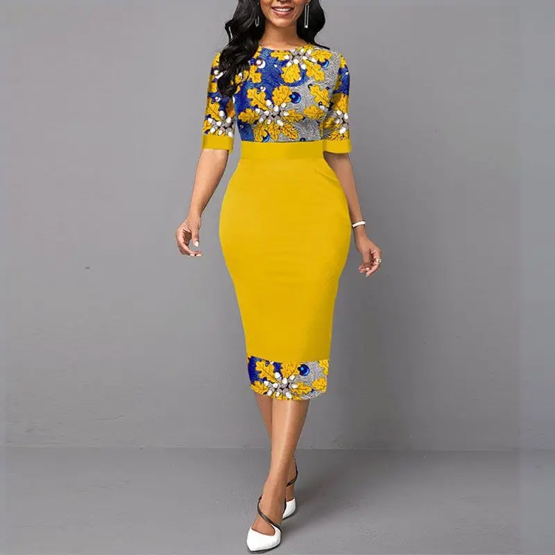Office lady print patchwork pencil dress Summer short sleeve o-neck slim midi vestido 2022 casual women clothes
Office lady print patchwork pencil dress Summer short sleeve o-neck slim midi vestido 2022 casual women clothes