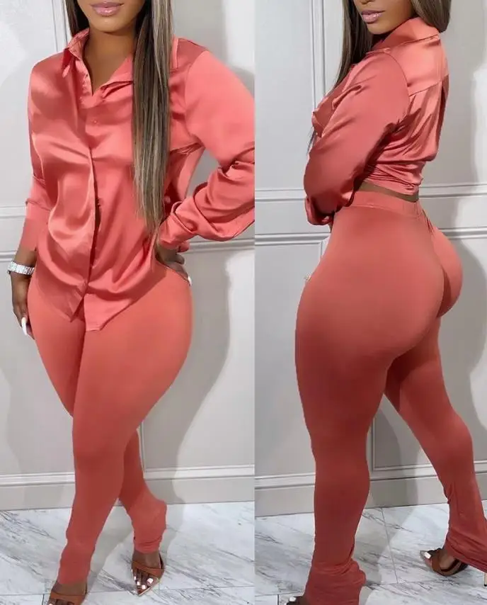 Spring New Fashion Women's Two Piece Solid Long Sleeve Shirt and High Waist Tights Set Sexy Casual Pants Set Y2K
Spring New Fashion Women's Two Piece Solid Long Sleeve Shirt and High Waist Tights Set Sexy Casual Pants Set Y2K