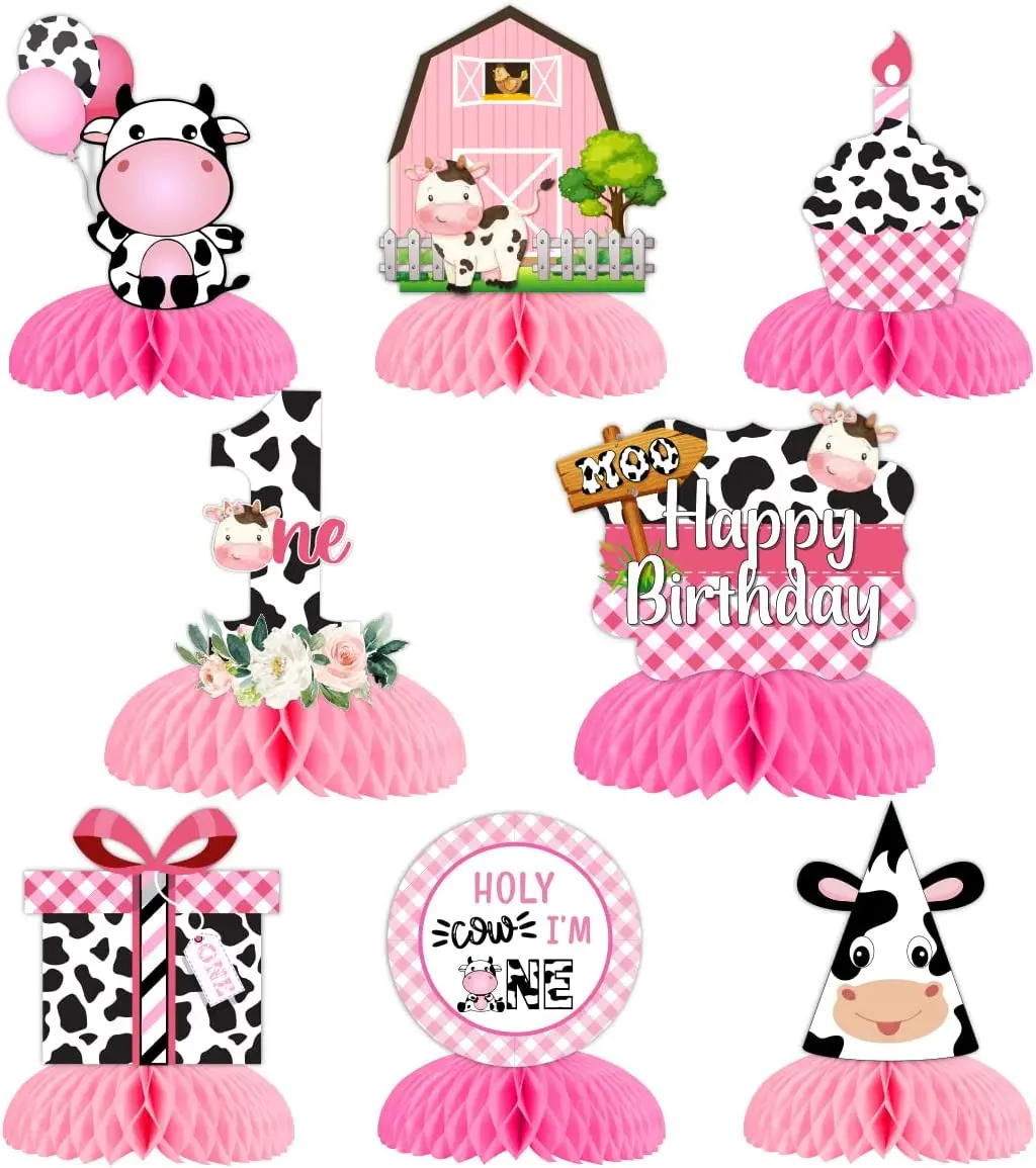 Fangleland 8Pcs Cow Print Honeycomb Centerpieces Holy Cow I'm One Pink Farm Animal 3D Table Decorations for One Year Old Girls
Fangleland 8Pcs Cow Print Honeycomb Centerpieces Holy Cow I'm One Pink Farm Animal 3D Table Decorations for One Year Old Girls