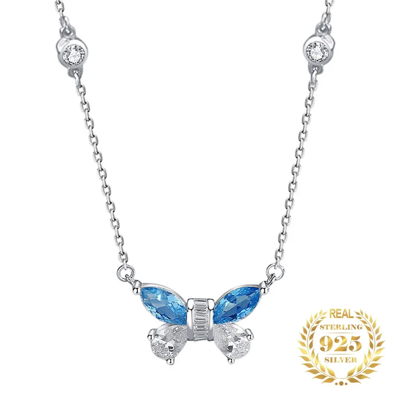 

Корейское ожерелье из стерлингового серебра 925 пробы с блестящим хрустальным цирконием и бабочкой Роскошная цепочка до ключиц модное ожерелье женское ювелирное изделие в подарок
