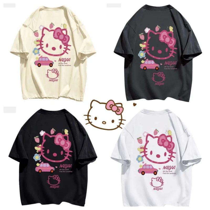Хлопковая футболка с коротким рукавом и мультяшным принтом Hello Kitty, летняя свободная Мягкая дышащая футболка с круглым вырезом, женский подарок
Хлопковая футболка с коротким рукавом и мультяшным принтом Hello Kitty, летняя свободная Мягкая дышащая футболка с круглым вырезом, женский подарок