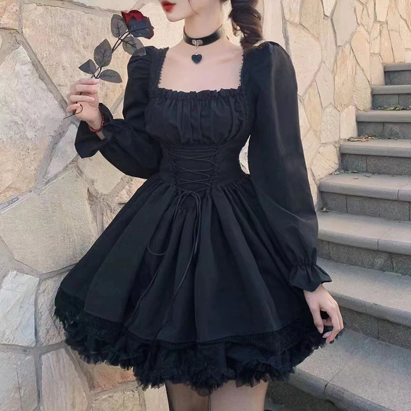 Long Sleeves Vintage Black Dress High Waist Bandage Lace Trim Party Lolita Goth Aesthetic Puff Sleeve Gothic Clothes Dress Woman
Long Sleeves Vintage Black Dress High Waist Bandage Lace Trim Party Lolita Goth Aesthetic Puff Sleeve Gothic Clothes Dress Woman