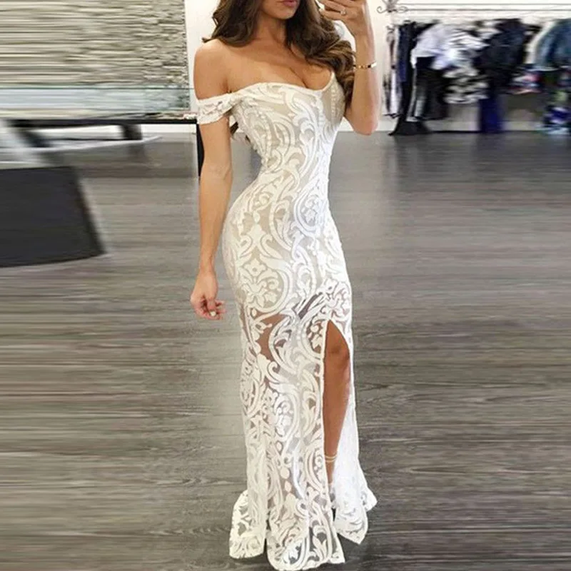Off Shoulder White Long Lace Dress Slit Maxi Floor Length Celebrate Party Occassion Event Club Evening Gowns for Women Fashion
Off Shoulder White Long Lace Dress Slit Maxi Floor Length Celebrate Party Occassion Event Club Evening Gowns for Women Fashion
