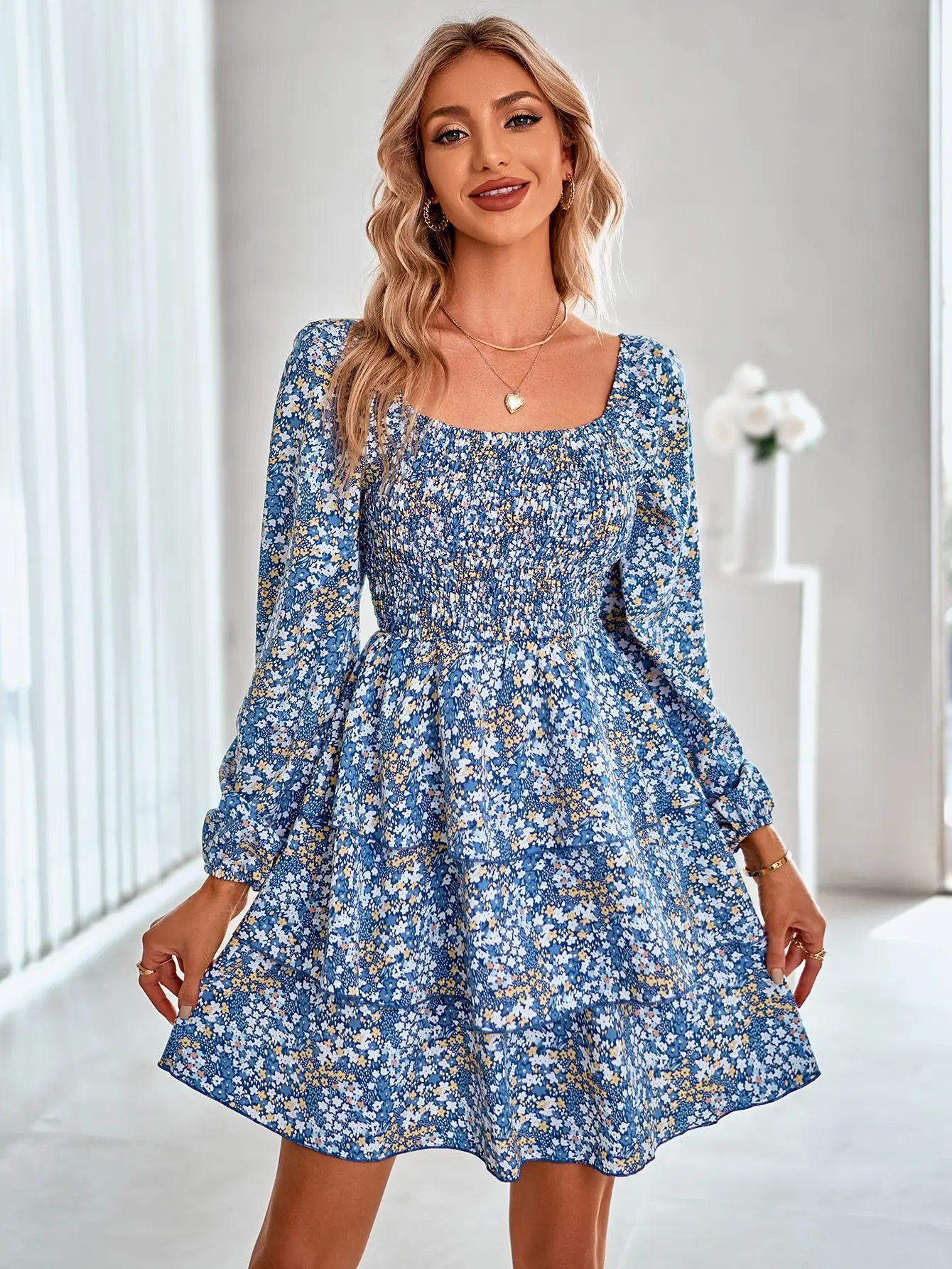 Women Long Sleeve Floral Dress Square Neck Flowers Print Ruffles Hem Dress Autumn High Waist Split Swing Bohemian Party Vestidos
Women Long Sleeve Floral Dress Square Neck Flowers Print Ruffles Hem Dress Autumn High Waist Split Swing Bohemian Party Vestidos