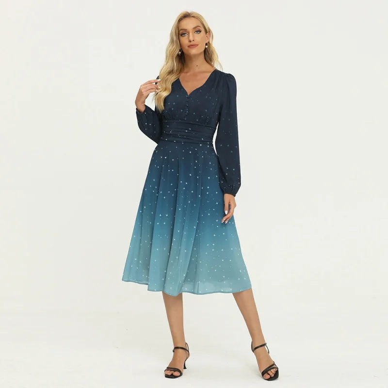 Starry Floral Dress Spring and Spring2022New Women's European and American Long Sleeve Elegant High Quality Dress
Starry Floral Dress Spring and Spring2022New Women's European and American Long Sleeve Elegant High Quality Dress
