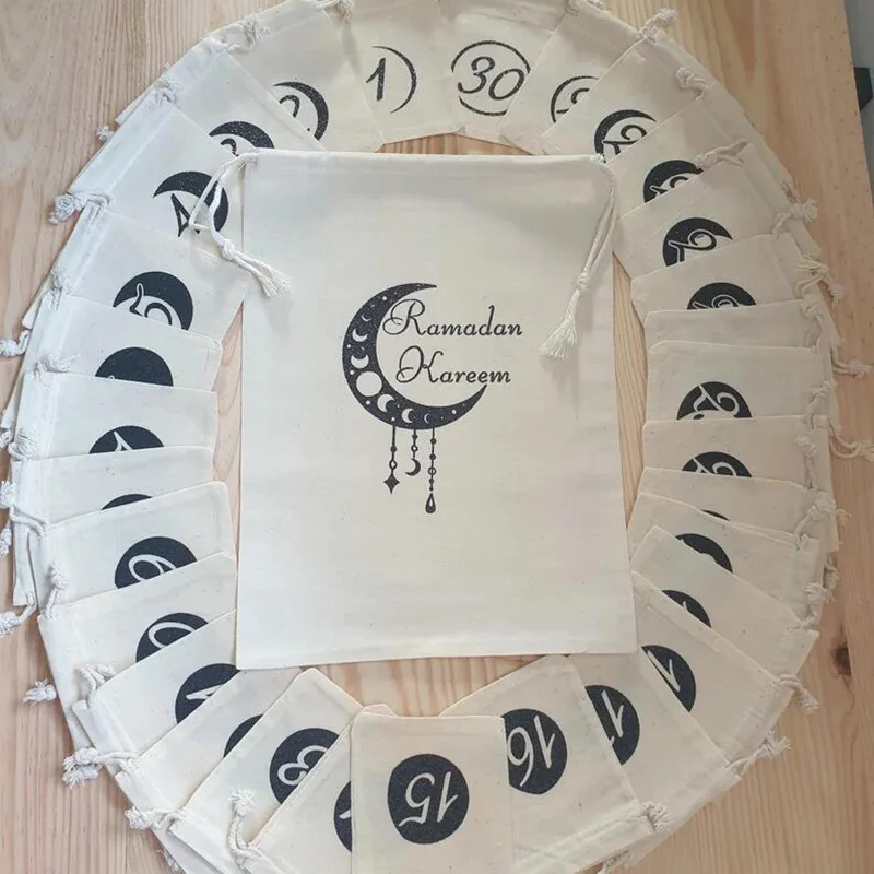 lunar calendar 30 moon pouches and Ramadan Kareem bag Eid Mubarak Muslim Islamic Iftar Party home decoration kid gift present
lunar calendar 30 moon pouches and Ramadan Kareem bag Eid Mubarak Muslim Islamic Iftar Party home decoration kid gift present