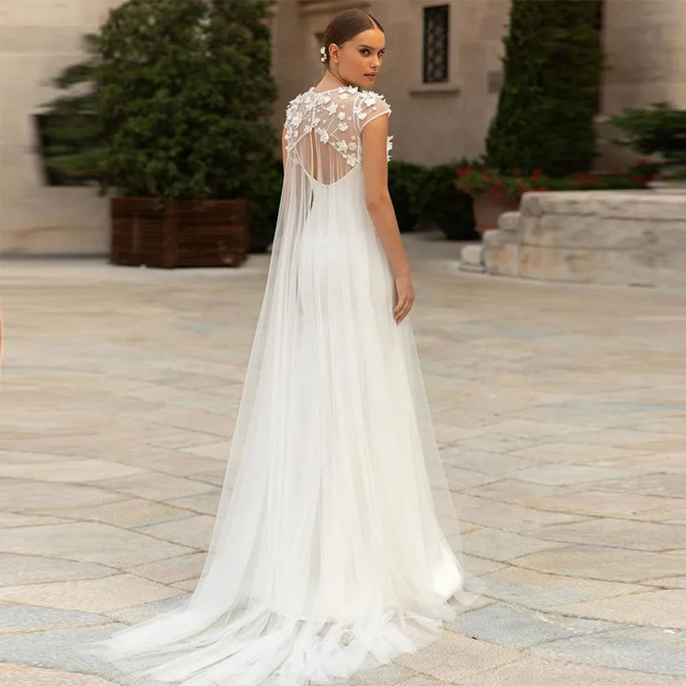 Elegant Simple Tulle Wedding Dress Vintage O-Neck Cap Sleeves A-Line Illusion 3D Flowers Bridal Gown For Women Vestido De Novia
Elegant Simple Tulle Wedding Dress Vintage O-Neck Cap Sleeves A-Line Illusion 3D Flowers Bridal Gown For Women Vestido De Novia