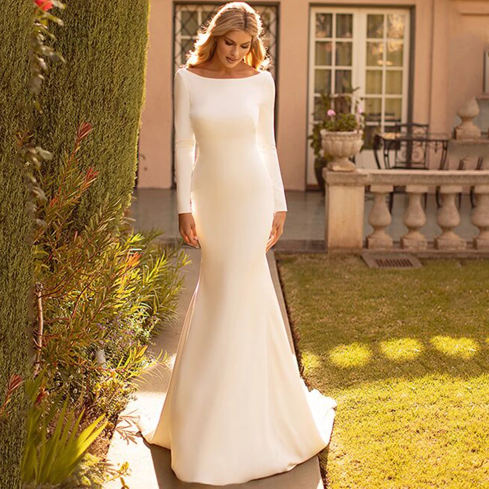 Pmwrun Simple Long Sleeve Wedding Dress Scoop Neck Mermaid Bride Floor Length Elegant Open Back Zipper Gowns for Bridal Marriage
Pmwrun Simple Long Sleeve Wedding Dress Scoop Neck Mermaid Bride Floor Length Elegant Open Back Zipper Gowns for Bridal Marriage