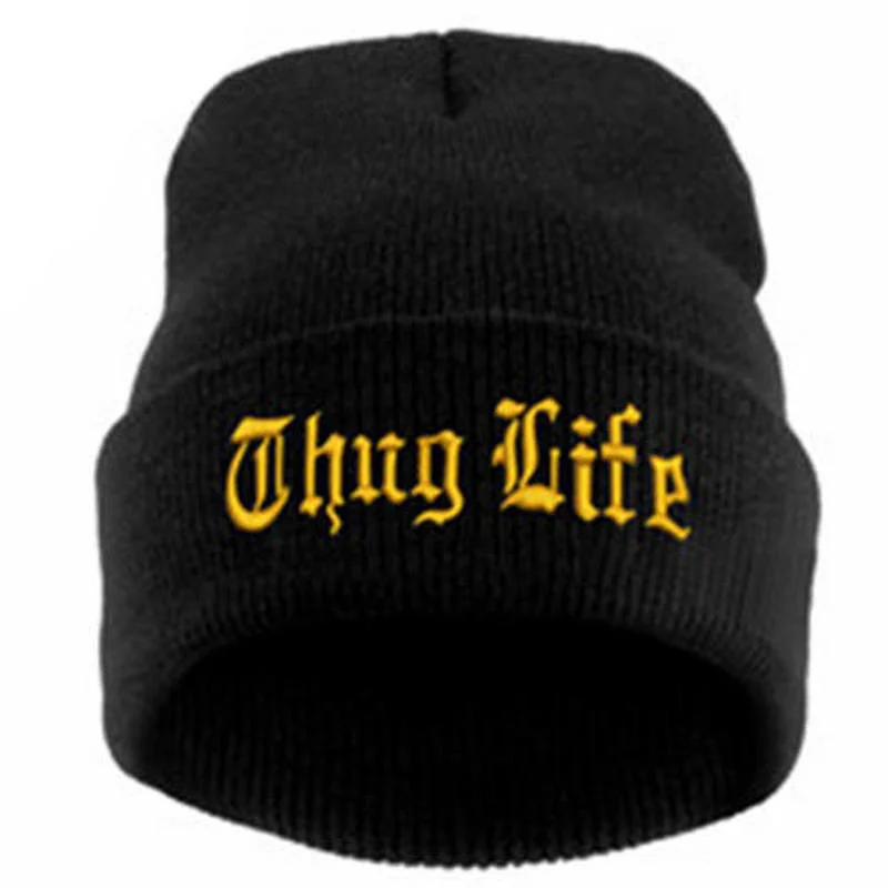 

New THUG LIFE Black Letter Beanie Unisex Fashion Hip Hop Mens Beanies Knitted Caps For Women Skullies Gorros Bonnets hat