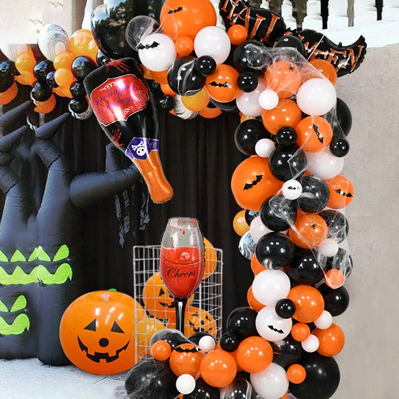 115Pcs White Black Orange Halloween Decor Balloon Garland Bat Champagne Cup Foil Helium Globos Festive Party Backdrop Decoration
115Pcs White Black Orange Halloween Decor Balloon Garland Bat Champagne Cup Foil Helium Globos Festive Party Backdrop Decoration