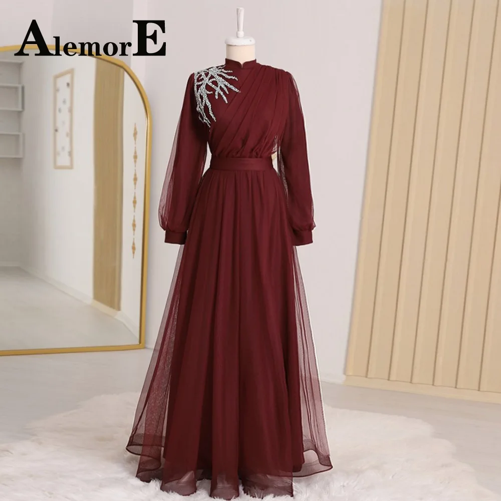 Alemore Classic Muslim Evening Prom Dresses Tulle A-Line High Neck Sequin Pleat Long Sleeves Formal Personalised Abendkleider
Alemore Classic Muslim Evening Prom Dresses Tulle A-Line High Neck Sequin Pleat Long Sleeves Formal Personalised Abendkleider