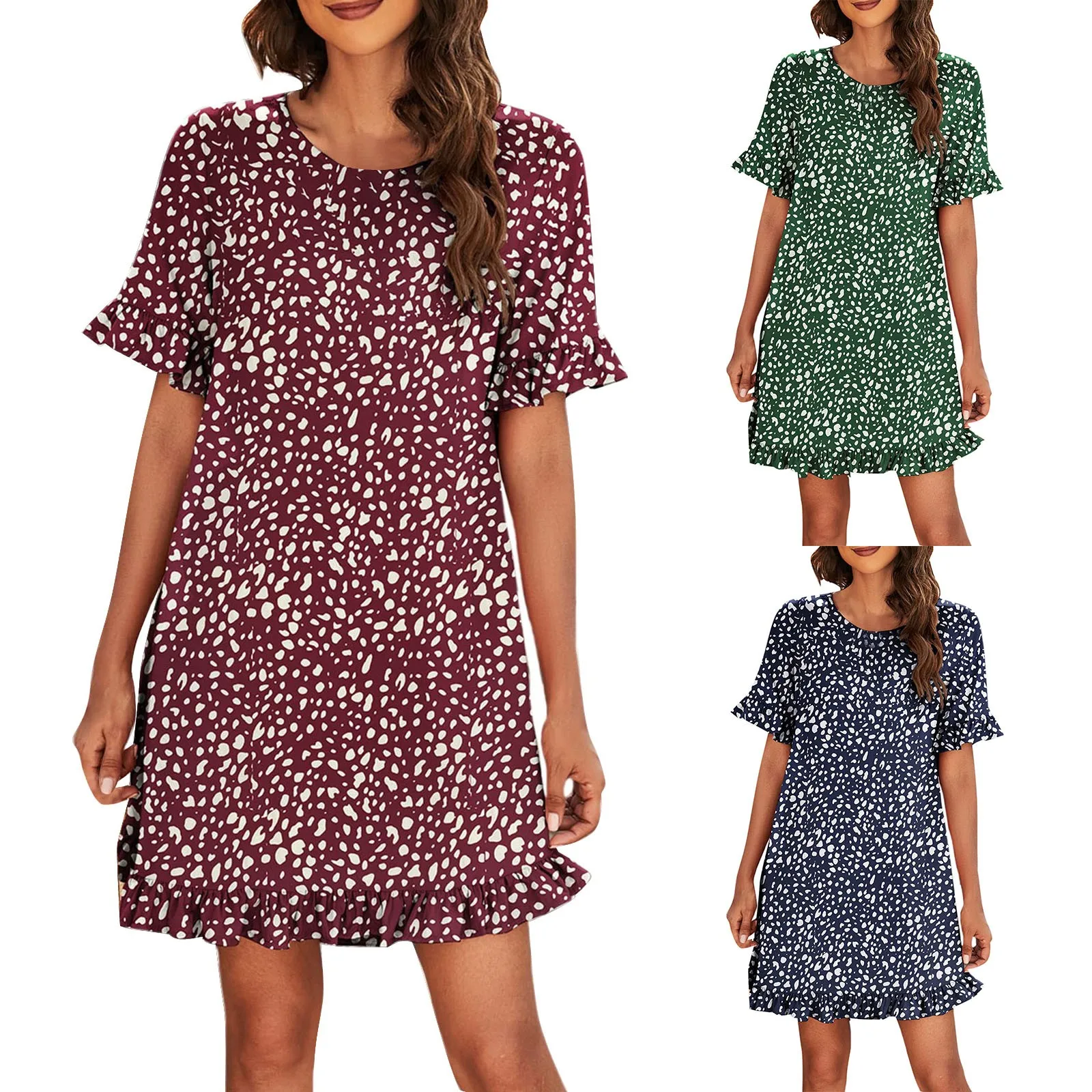 Women's Summer Floral Leopard Ruffle Dress Short Sleeves Round Neck Loose Flowy Pleated Mini Dress
Women's Summer Floral Leopard Ruffle Dress Short Sleeves Round Neck Loose Flowy Pleated Mini Dress