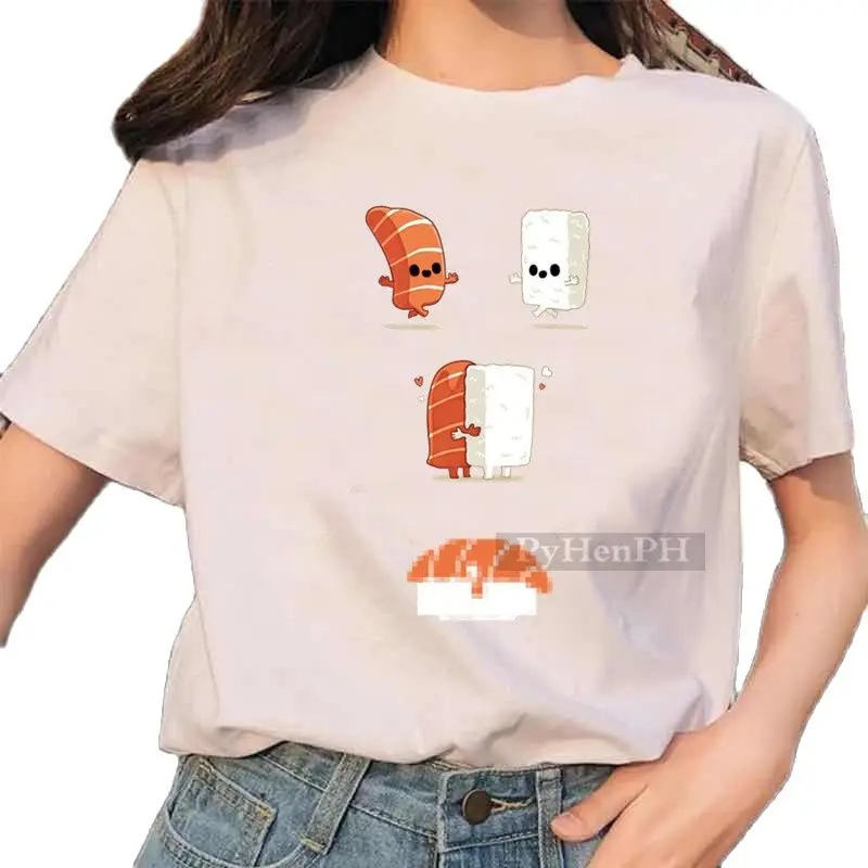 Hot-selling Cartoon Sushi Print Couple Short-sleeved T-shirt Female Summer Casual White Half-sleeved Shirt Ins Harajuku Tops TEE
Hot-selling Cartoon Sushi Print Couple Short-sleeved T-shirt Female Summer Casual White Half-sleeved Shirt Ins Harajuku Tops TEE