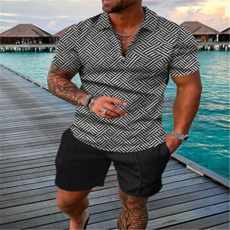 Summer Men's Sportswear Black and White Check Print Short Sleeve Zip Polo Shirt and Shorts Set Men's Casual Streetwear 2 Piece S
Summer Men's Sportswear Black and White Check Print Short Sleeve Zip Polo Shirt and Shorts Set Men's Casual Streetwear 2 Piece S