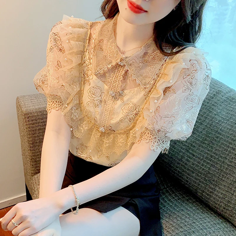 Summer new French bubble sleeves luxurious heavy women shirt lace embroidery and crochet is 123c,402-24.
Summer new French bubble sleeves luxurious heavy women shirt lace embroidery and crochet is 123c,402-24.