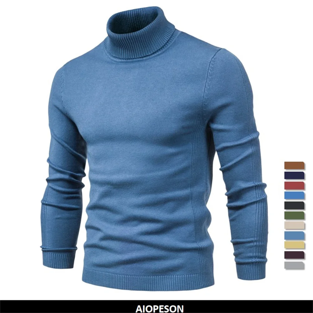 

Nowe zimowe z golfem grube męskie swetry na co dzień golf jednolity kolor jakości ciepła, Slim swetry z golfem sweter mężczyzn