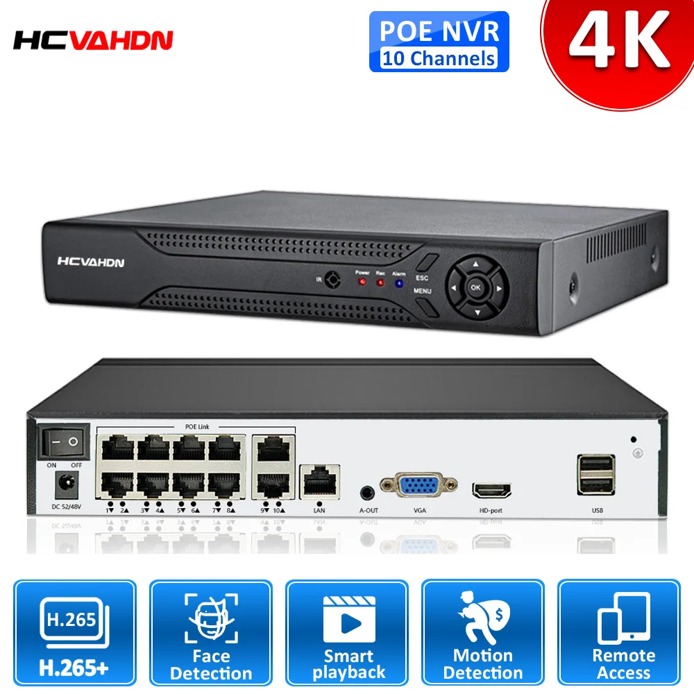 4K 8MP Ultra HD POE NVR Video Recorder H.265 8CH/10CH 48V for POE IP Camera CCTV System P2P Network Security Surveillance Camera 
4K 8MP Ultra HD POE NVR Video Recorder H.265 8CH/10CH 48V for POE IP Camera CCTV System P2P Network Security Surveillance Camera