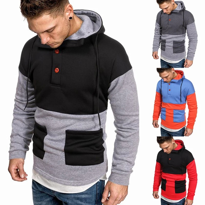 Fashion Spring Autumn New Men's Leisure Patchwork Hoodies Pocket Pullover Sweater Chest Two Button Tops Male Long Sleeve Clothes
Fashion Spring Autumn New Men's Leisure Patchwork Hoodies Pocket Pullover Sweater Chest Two Button Tops Male Long Sleeve Clothes