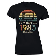 Vintage 1983 Limited Edition Retro Cassette Women T Shirt 40th 40 Years Old Birthday Party Girlfriend Gift Black T-shirt