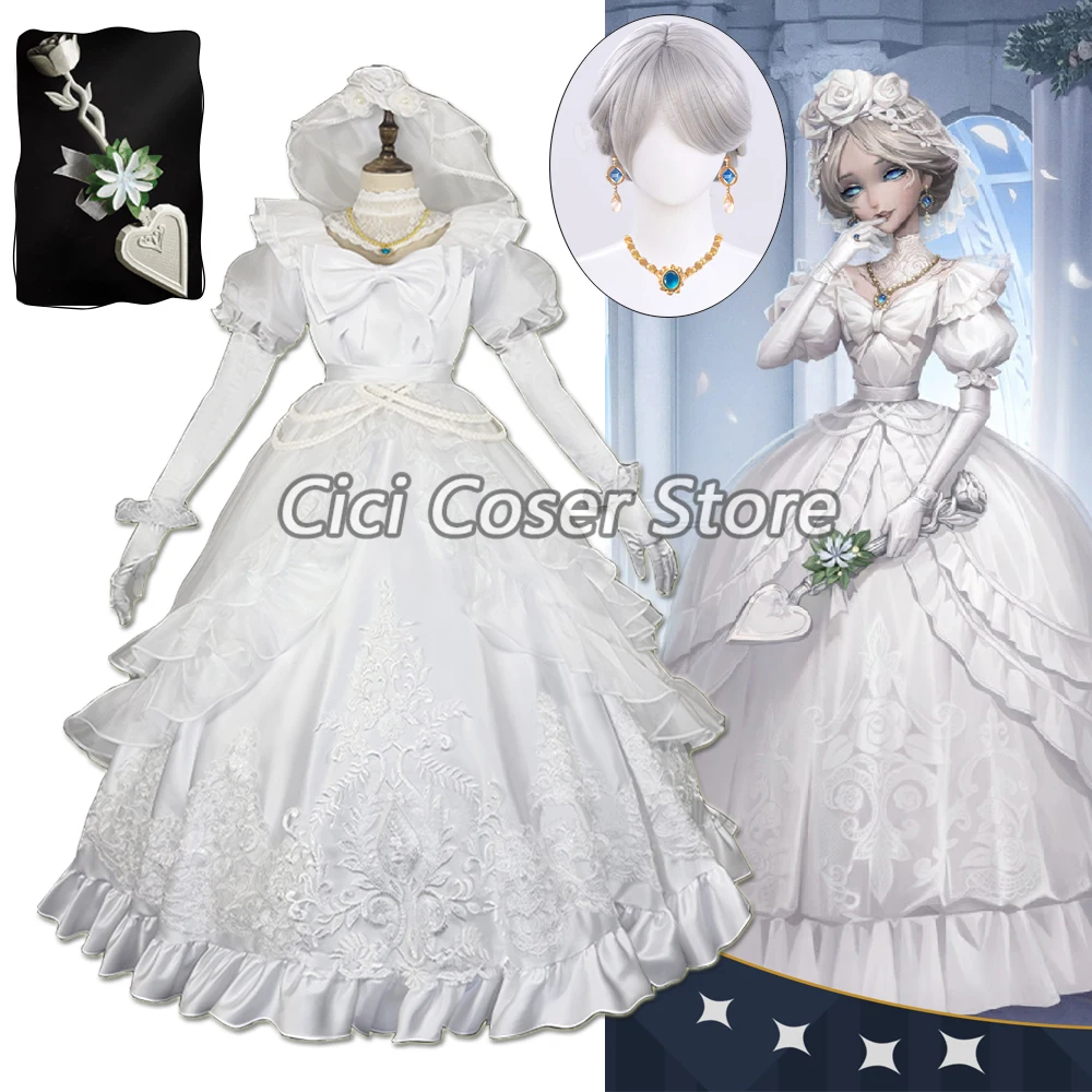 

Identity V Bloody Queen Cosplay Costume Promised Day Mary White Dress with Necklace Earrings Halloween Evening Party Outfits Wig