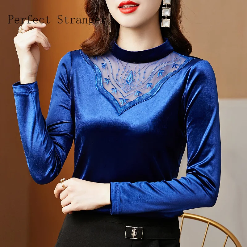 Autumn Winter 2021 High Neck Gold Velvet Bottoming Shirt Fashion Casual Long Sleeve Embroidered Hollow Out Mesh T-Shirt
Autumn Winter 2021 High Neck Gold Velvet Bottoming Shirt Fashion Casual Long Sleeve Embroidered Hollow Out Mesh T-Shirt